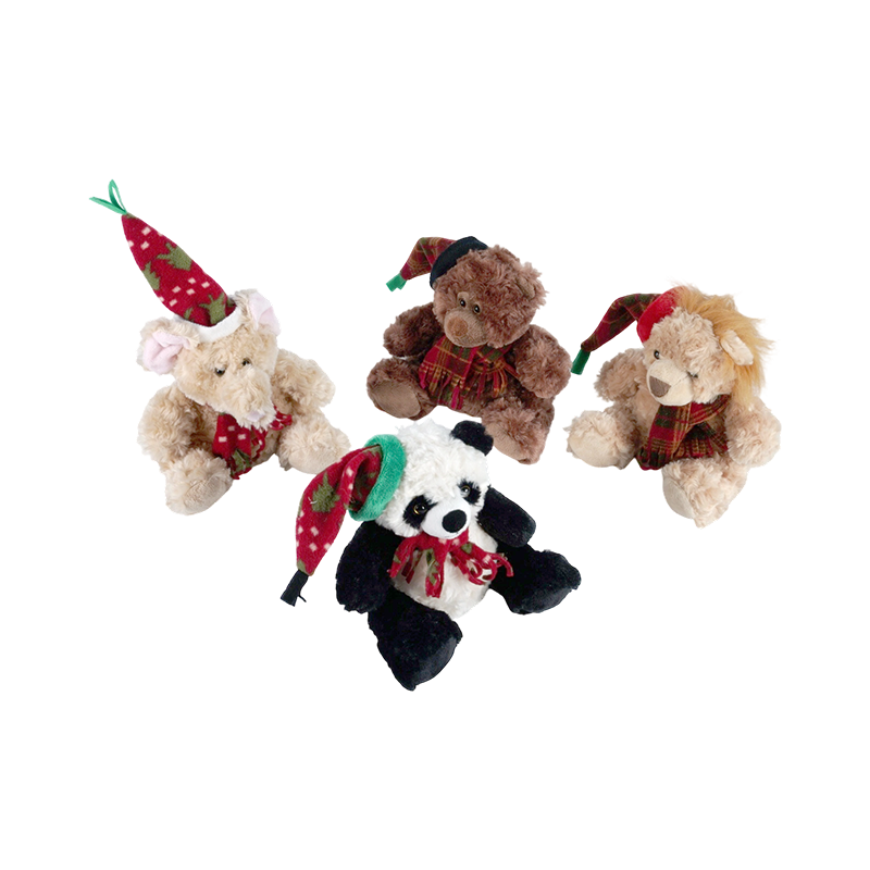 STA01314 Colección de juguetes de peluche de animales del bosque navideño — León / Elefante / Panda / Oso pardo