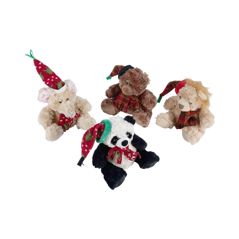 STA01314 Colección de juguetes de peluche de animales del bosque navideño — León / Elefante / Panda / Oso pardo
