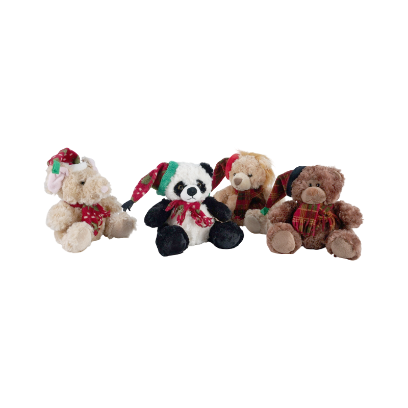 STA01314 Colección de juguetes de peluche de animales del bosque navideño — León / Elefante / Panda / Oso pardo