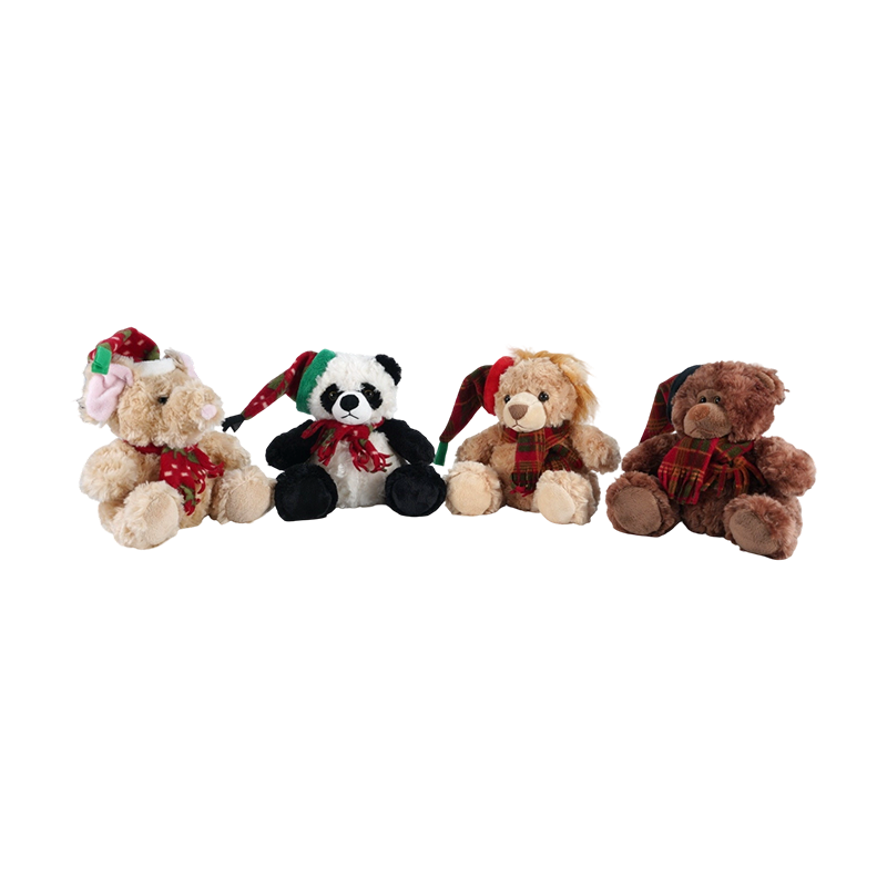 STA01314 Colección de juguetes de peluche de animales del bosque navideño — León / Elefante / Panda / Oso pardo