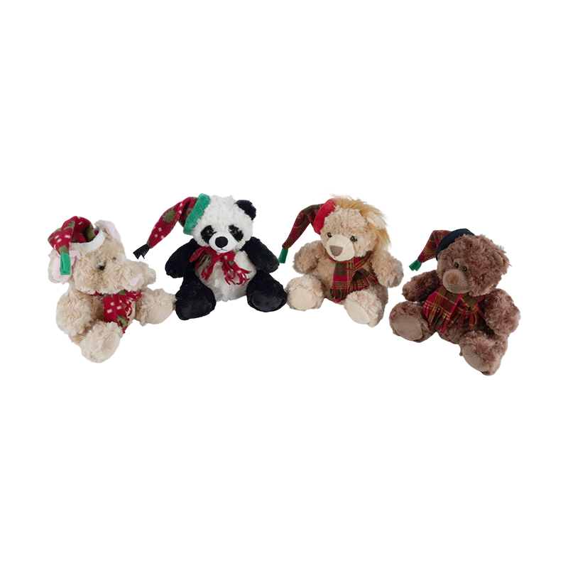 STA01314 Colección de juguetes de peluche de animales del bosque navideño — León / Elefante / Panda / Oso pardo