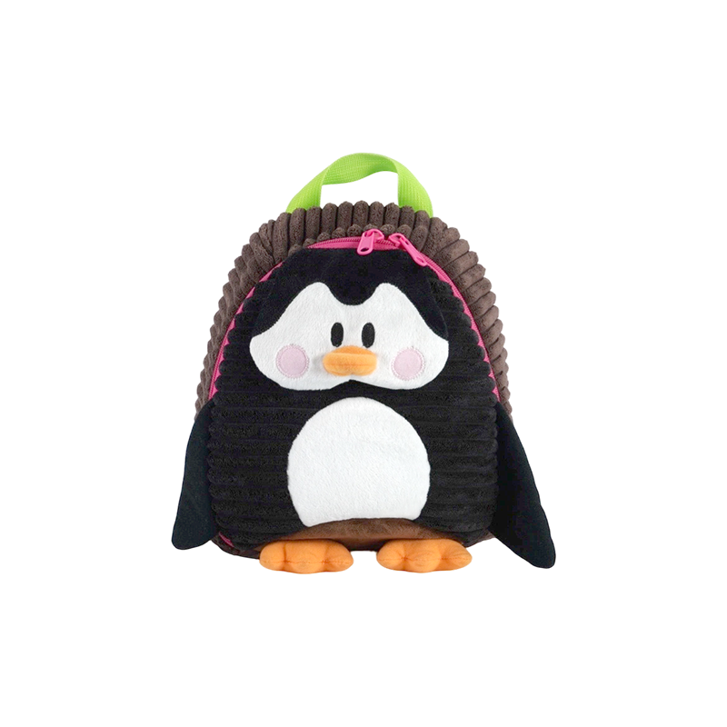 Mochila infantil de lana fina con forma de pingüino de pana para niños