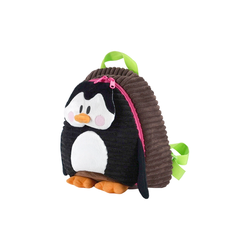 Mochila infantil de lana fina con forma de pingüino de pana para niños
