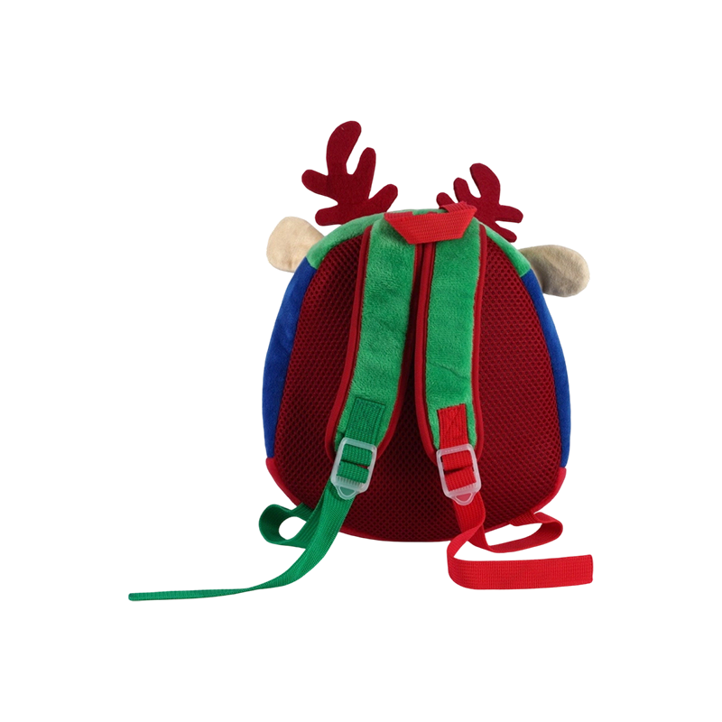 Mochila de tela de felpa para niños con estampado de reno navideño