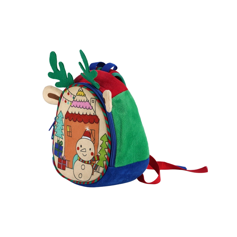 Mochila de tela de felpa para niños con estampado de muñeco de nieve navideño