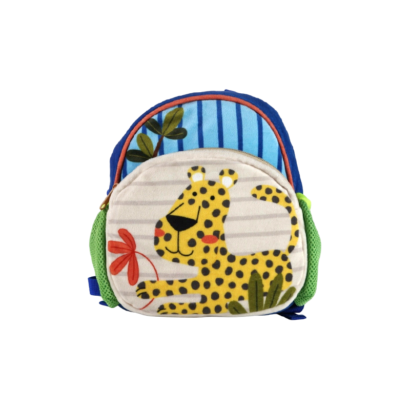 Mochila infantil de tela de felpa con estampado de leopardo (súper suave)