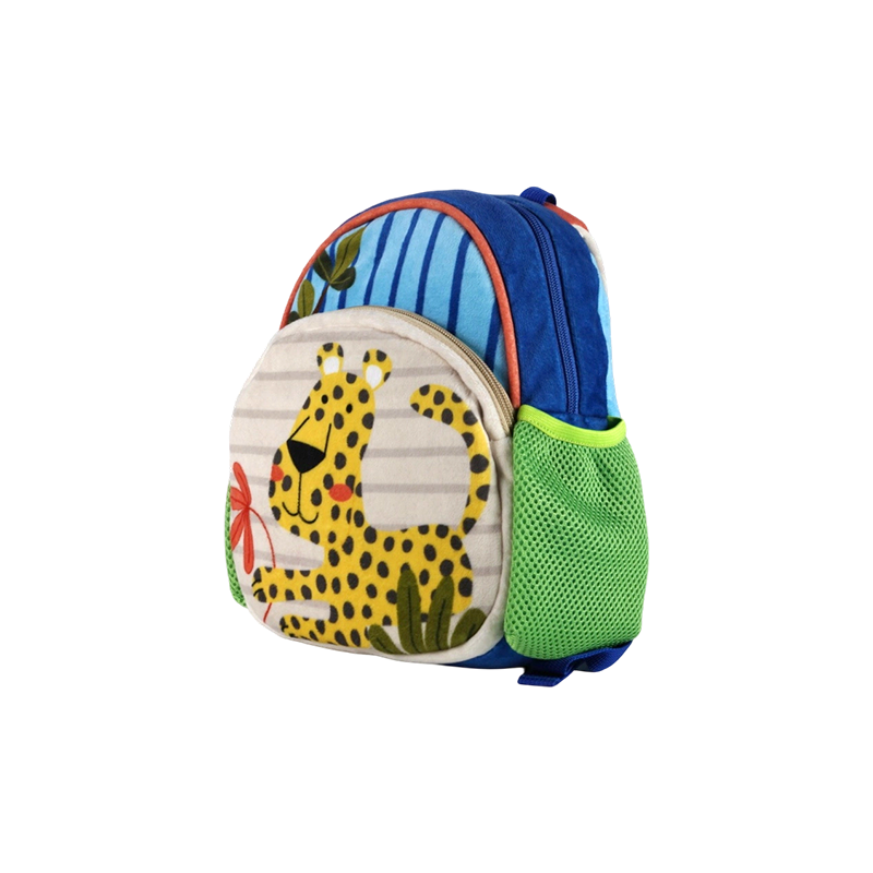 Mochila infantil de tela de felpa con estampado de leopardo (súper suave)