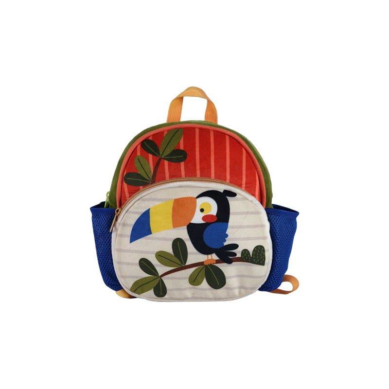 Mochila infantil de tela de felpa con estampado de pájaros (súper suave)