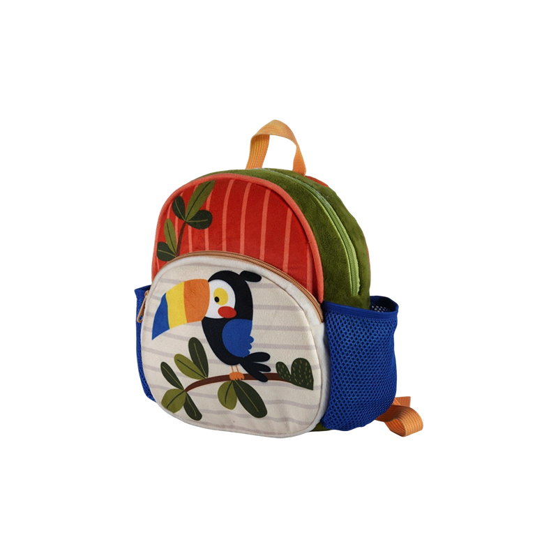 Mochila infantil de tela de felpa con estampado de pájaros (súper suave)