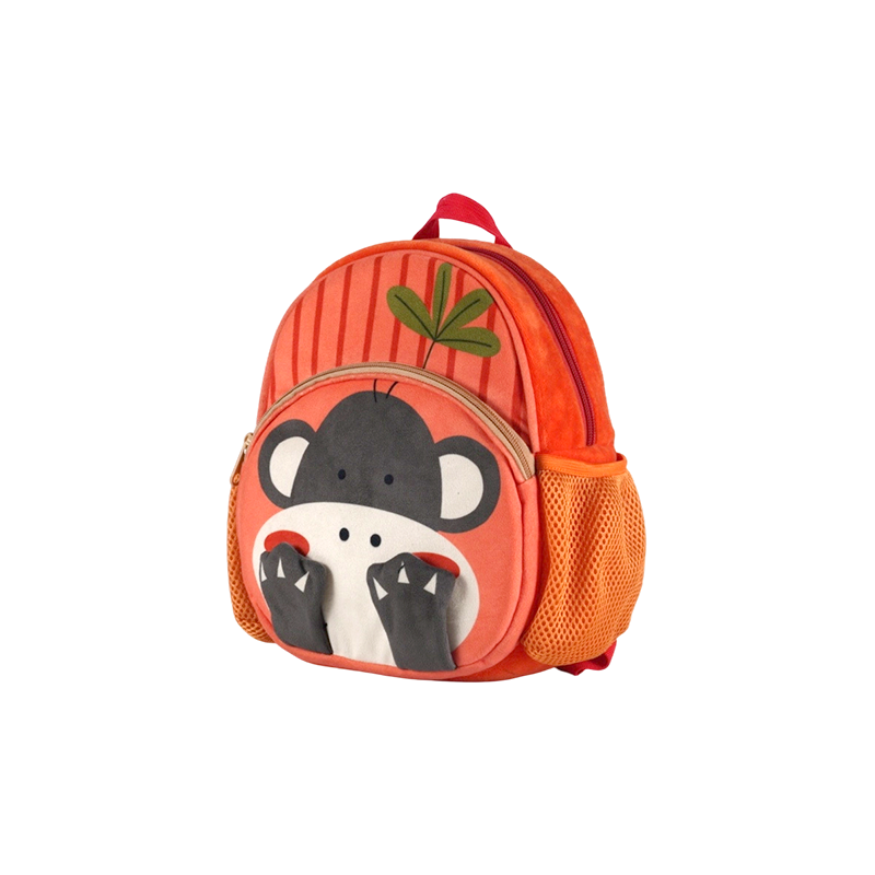 Mochila infantil de tela de felpa con estampado de mono (súper suave)