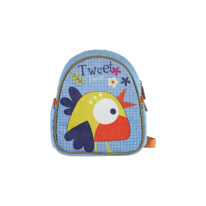 Mochila infantil con estampado floral y de pájaros (pana)