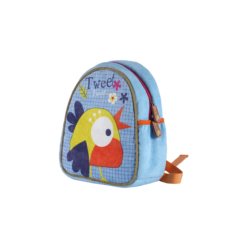Mochila infantil con estampado floral y de pájaros (pana)