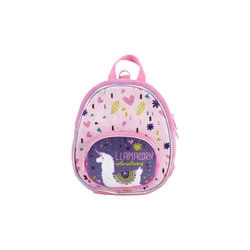 Mochila de tela de felpa para niños con estampado de alpaca